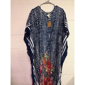 Nalini Navy Blue Crocodile Floral Print Kimono Cover Up One Size NWT